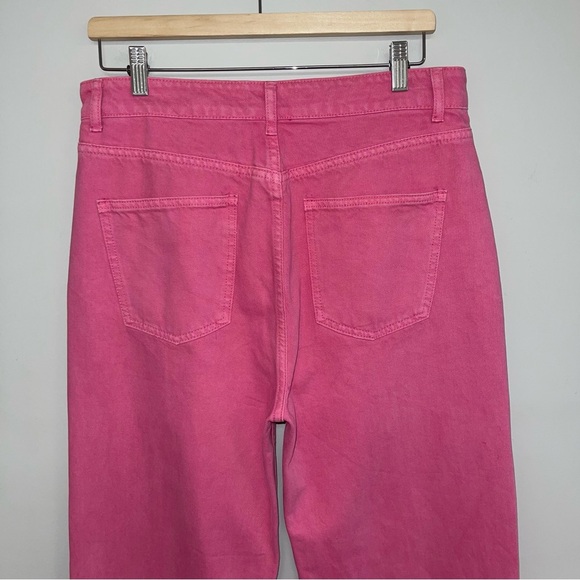 GREY LAB Jeans Women’s Size Large Pink Bright Denim Straight Wide Leg High Rise - Picture 11 of 14